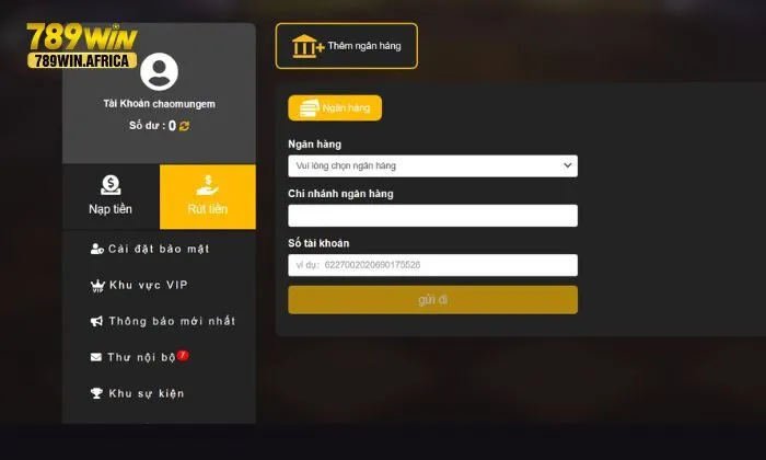 hướng dẫn rút tiền 789win Đừng quên cài đặt mật khẩu rút tiền